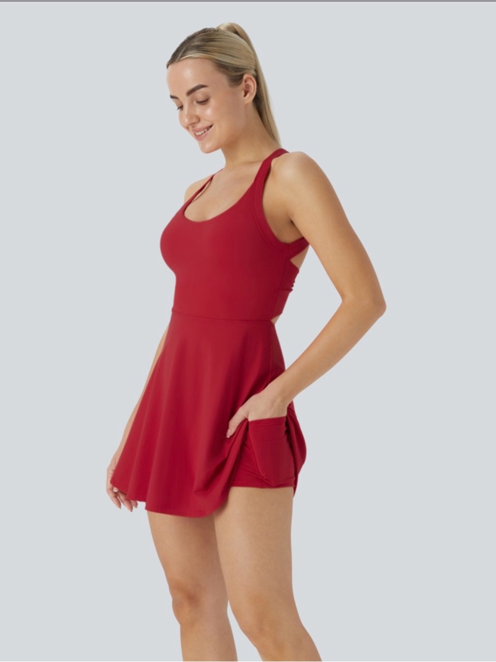 HALARA softly zero backless twisted cool touch active dress easy peezy
